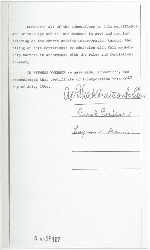 Certificate of Incorporation of ISKCON